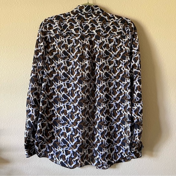 Theory Women's Navy Blue Brown Printed Silk-chiffon Shirt, size S - Picture 9 of 16